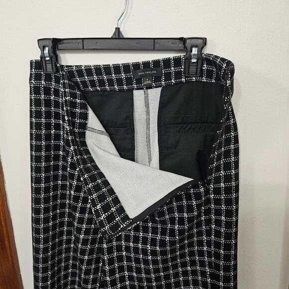 Ann Taylor Black White Checkered Wide Leg High Rise Pants Size 8 Medium Stretch - Picture 3 of 7